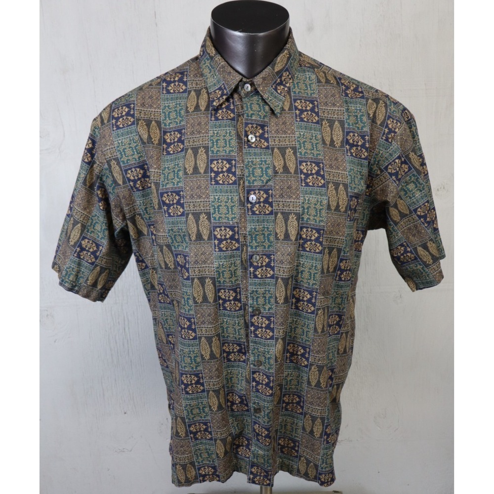 Mens Tori Richard Button Front Shirt Multicolor Size L Geometric Cotton Lawn